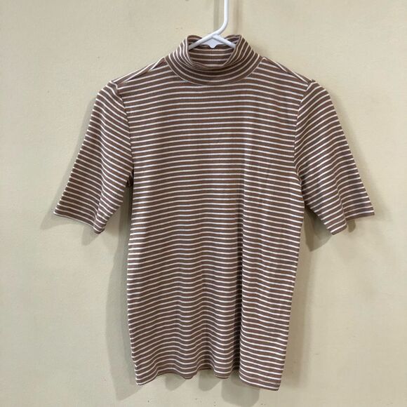 Loft Striped Ribbed Mock Neck Top - Picture 1 of 4